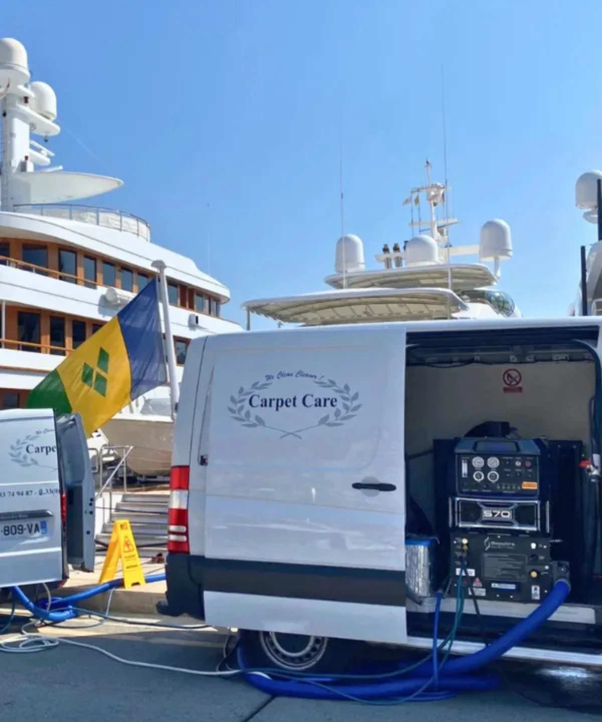 Carpet Care cleaning machine in the van at the Cannes Yachting Festival