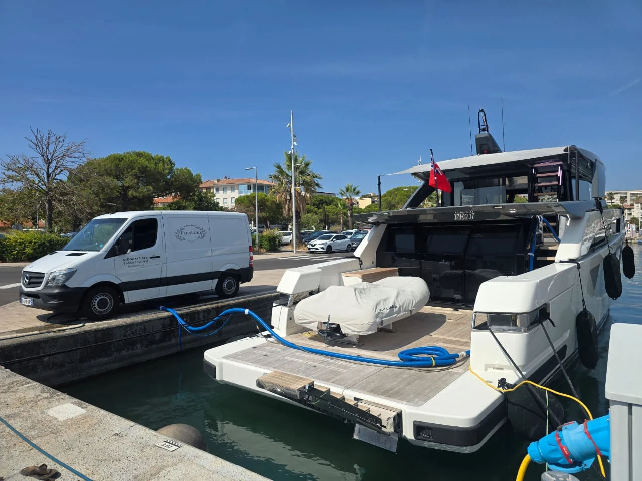 Carpet Care working alongside a yacht in Golfe-Juan