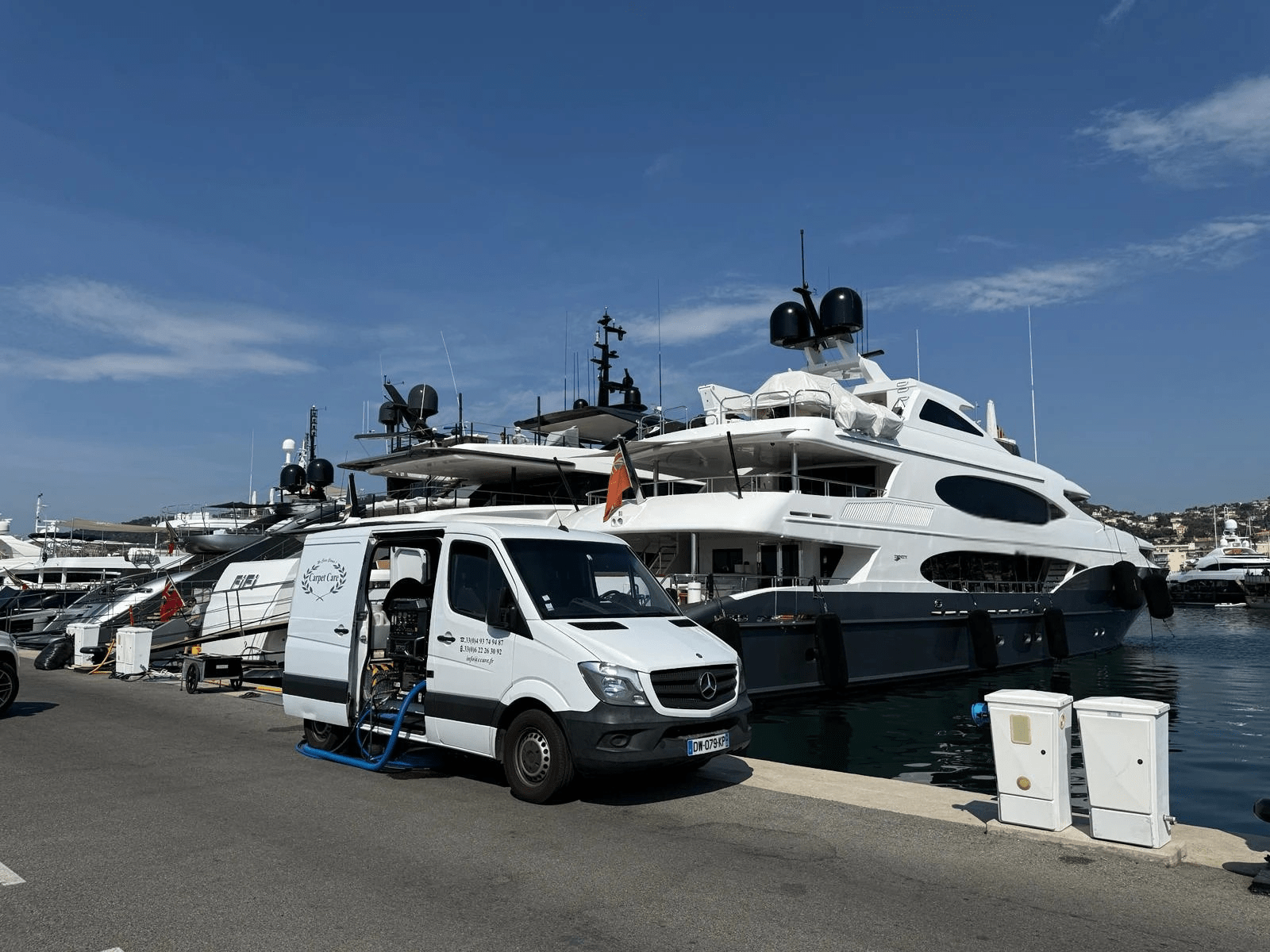 Carpet Care working alongside yachts in Nice